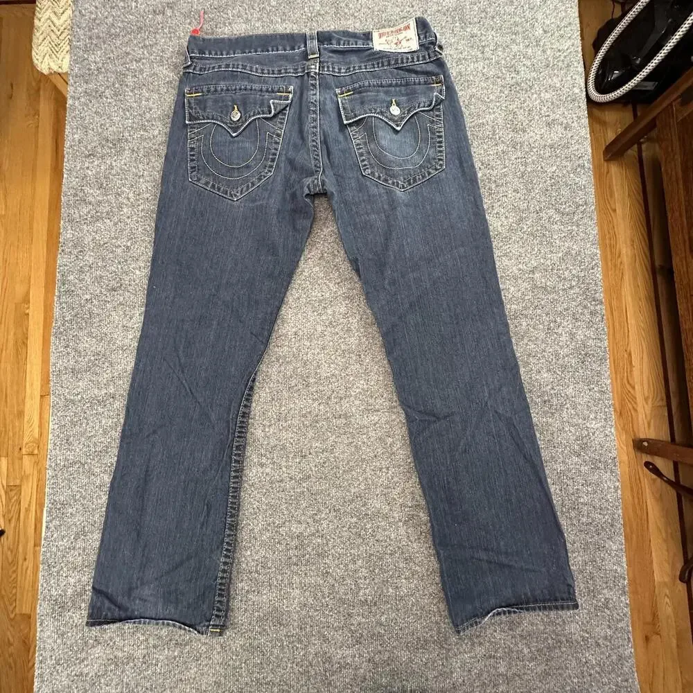 True‎ Religion Mens Straight Flap Jeans Size 36 Dark Wash Denim MNR859Y9